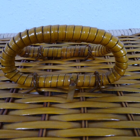 Vintage Wicker Sewing Basket Rectangle Hinged Double Clasp 14x8x7" Handles - Picture 3 of 11